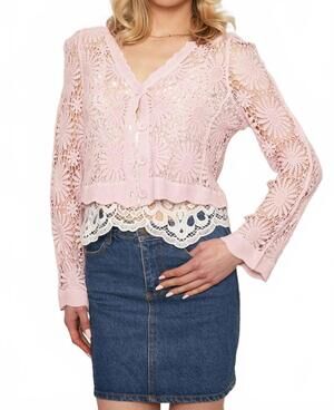 NEW EN CREME flower pattern crochet cardigan in lilac